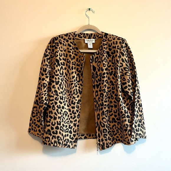 vintage leopard print zip up jacket blazer with padded sleeves - Picture 4 of 12